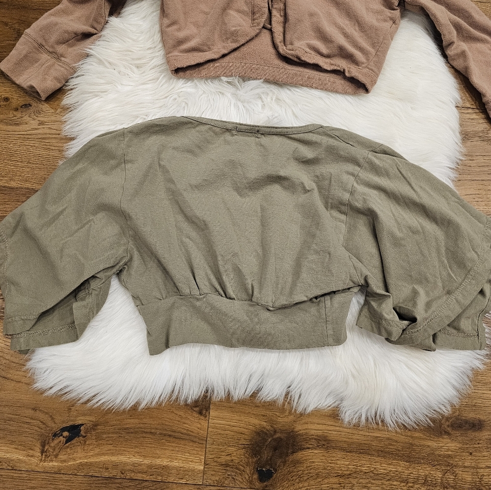 Vintage Brown Hooded Jacket and Green Tie-Front Top - Picture 7 of 14